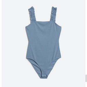 WORN ONCE - Adorable blue bodysuit with ruffled straps!